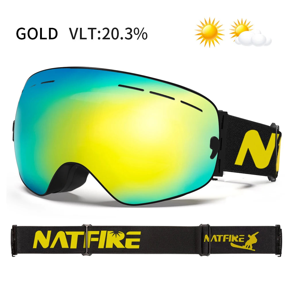 Ski Goggles Pro 100% UV400 Protection Anti Fog Interchangeable Lens Skiing Glasses Snowboard Snow Goggles for Men Women Natfire