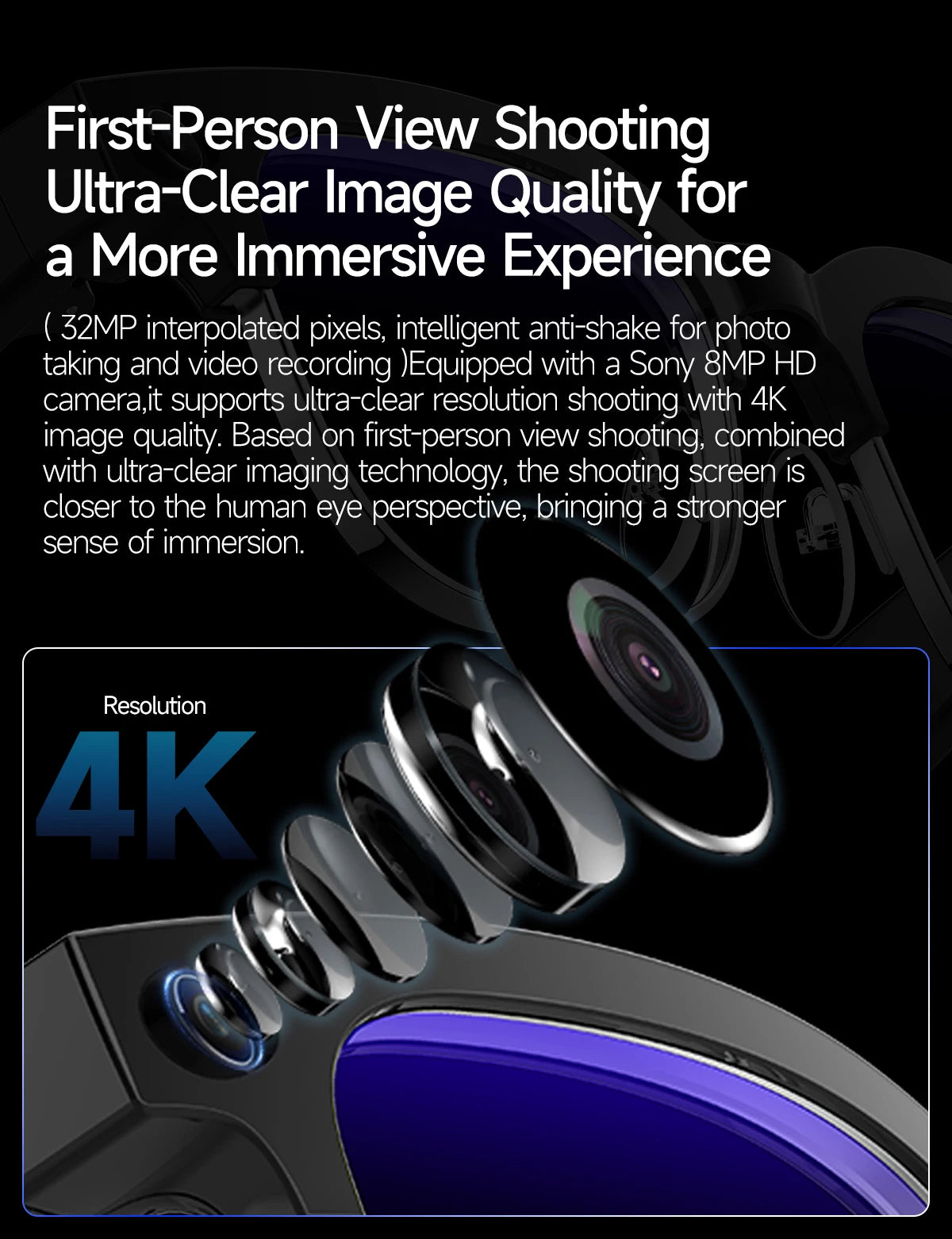 New 1080P Anti-shake Video Recording 800W HD Smart Glasses Men 100+Language Translation WIFI Transmission Call AI Chat Glasses