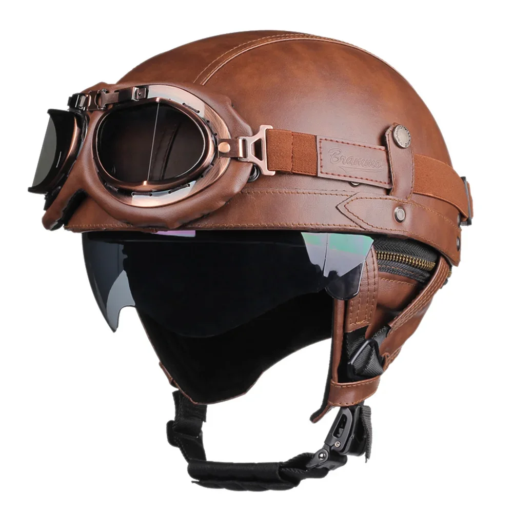 Retro Motorcycle Helmet DOT Certification Moto Helmet Men Women Half Helmet HD Lens Casco Four Seasons Riding Scooter Capacetes