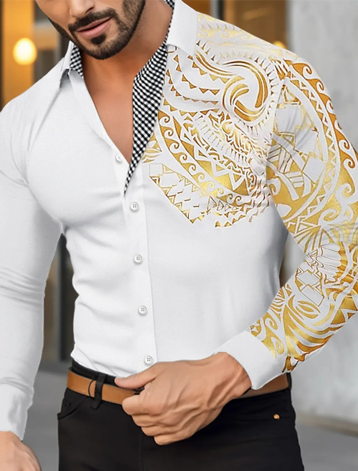 Men's Shirt Button Up Shirt Casual Shirt Long Sleeve Bronzing Lapel Spring & Fall Office Career Wedding Party Clothing Apparel
