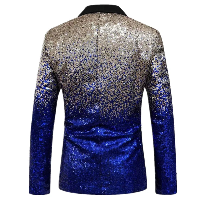 New men's Slim fashion big size sequins gradient color suit single-button jacket multi-color optional S-XXL size