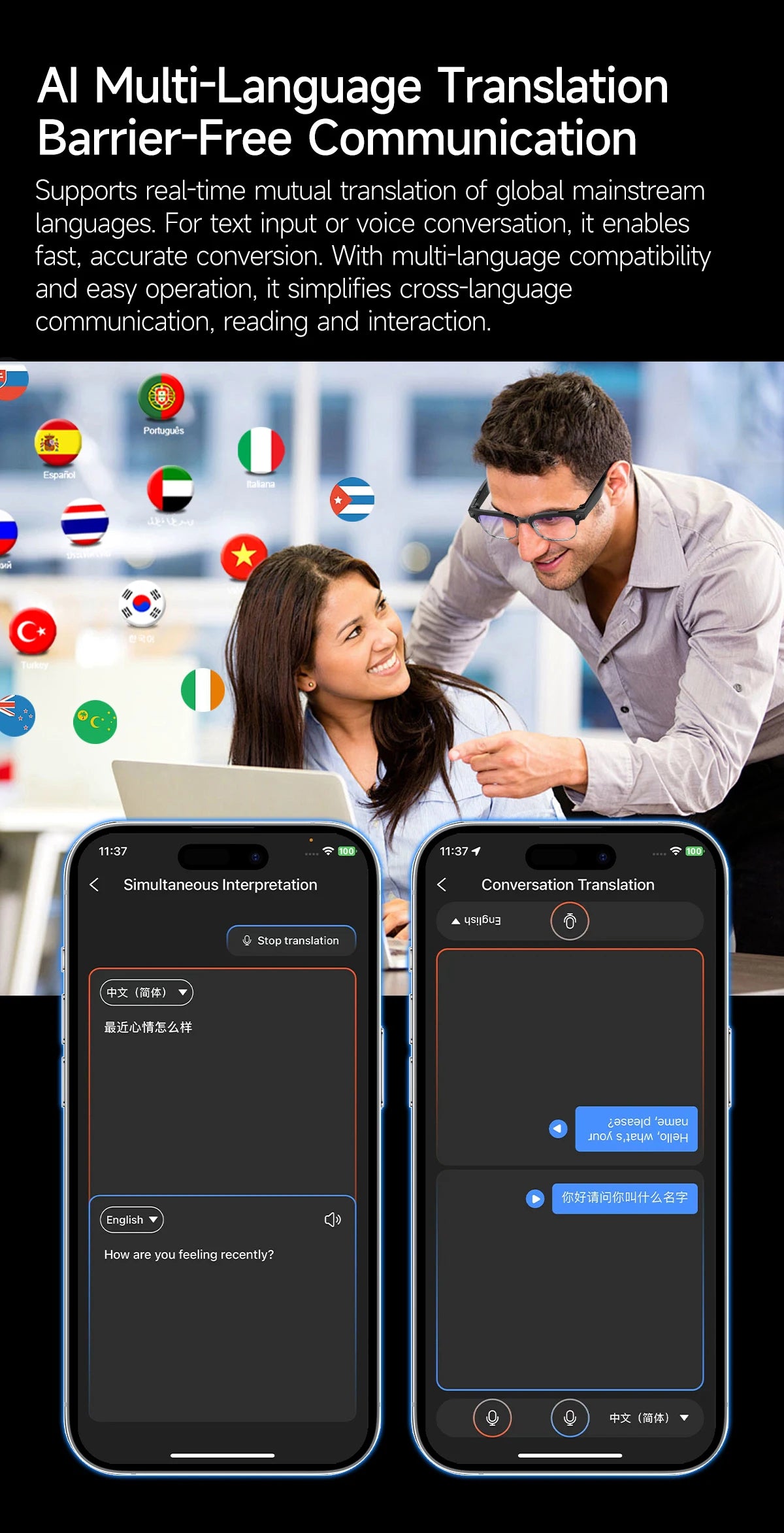 New 4K HD AI Smart Glasses 800w Pixel Multifunctional Camera Ultra Bluetooth Call Voice Assistant Music Player Smart Translation