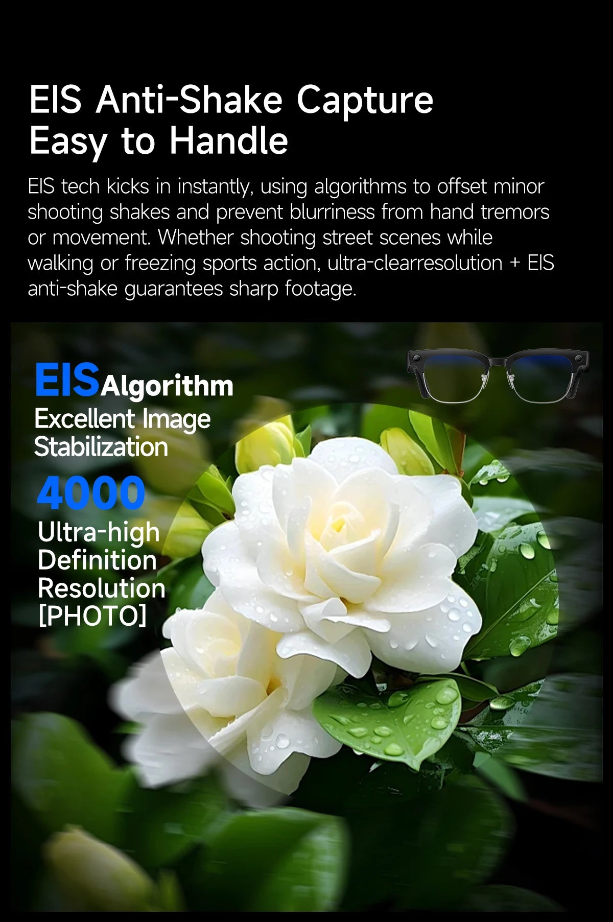 New 800W Smart Glasses 4K HD Camera 4GB Memory BT Call Voice Assistant Translate Touch Control Music Player sunglasses Men Women