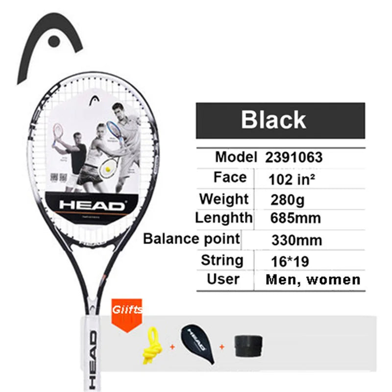 Original Head Tennis Racket Black Professional Tennis Racquet Carbon Tenis Padel With Bag Overgrip Dampener Raquete De Tenis 414