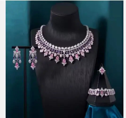 Women's necklace set cubic zirconia bridal jewelry Dubai wedding engagement party holiday jewelry accessories