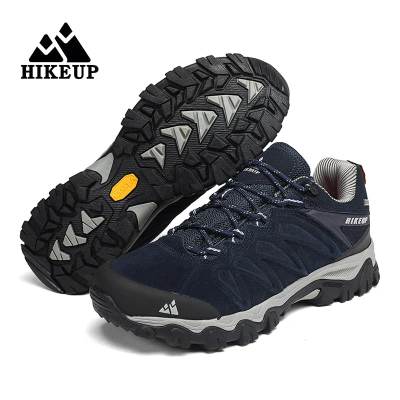 HIKEUP High Quality Leather Hiking Shoes Durable Outdoor Sport Men Trekking Leather Shoes Lace-Up Climbing Hunting Sneakers