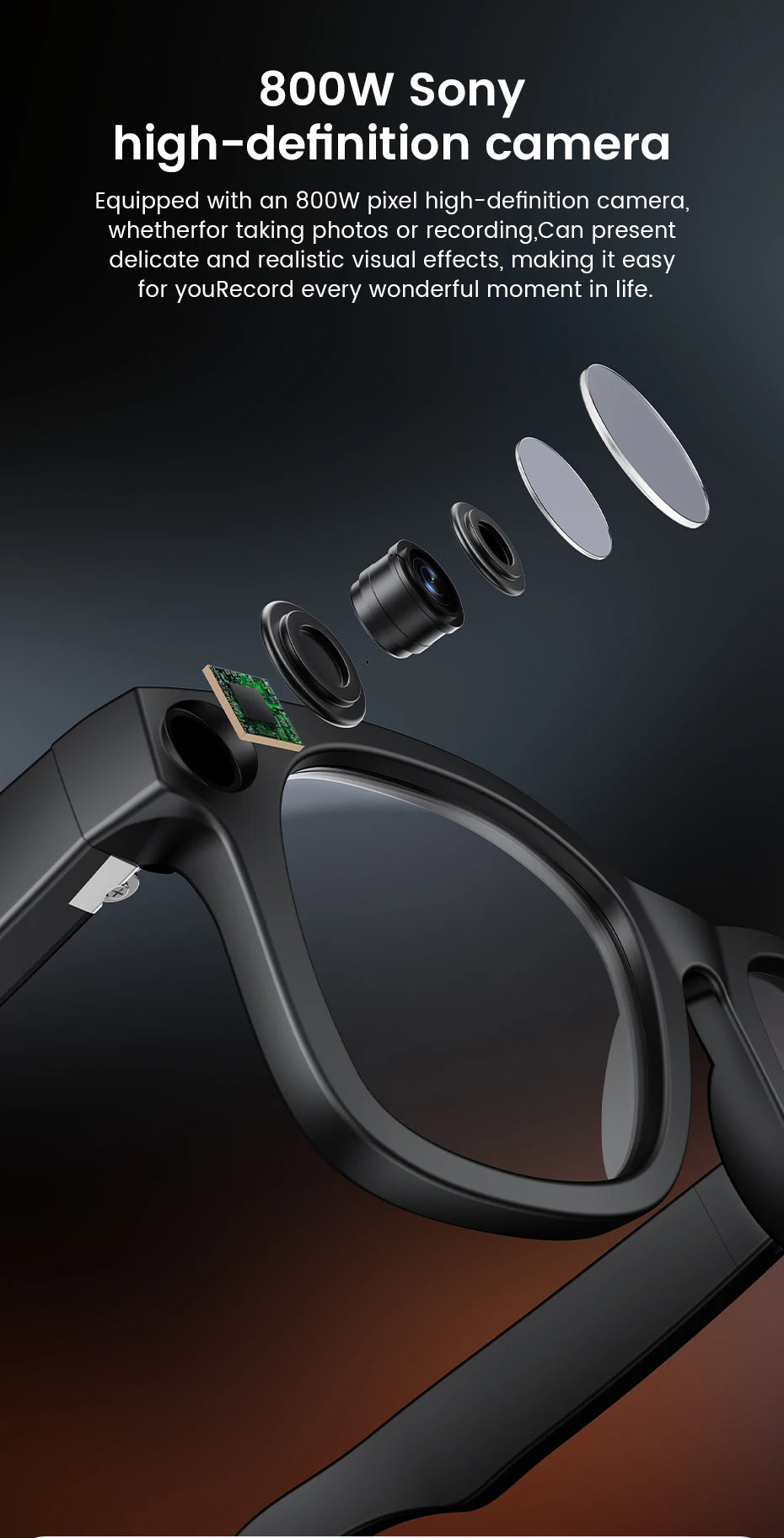 AI Smart Glasses 800W HD Camera 32 Million Interpolation Real-Time Translation AI Voice Assistant LED Flashlight  Music