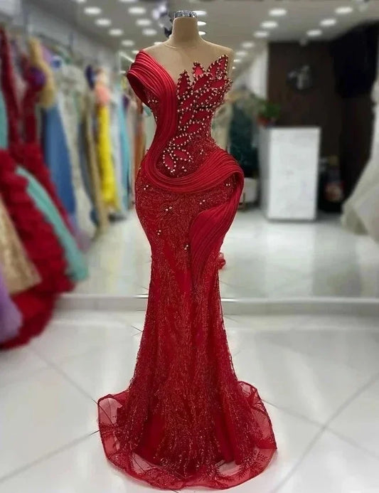 Long Burgundy Prom Dresses For Black Girls Sparkly Beaded Birthday Party Dresses African Evening Gown Robe De Customized