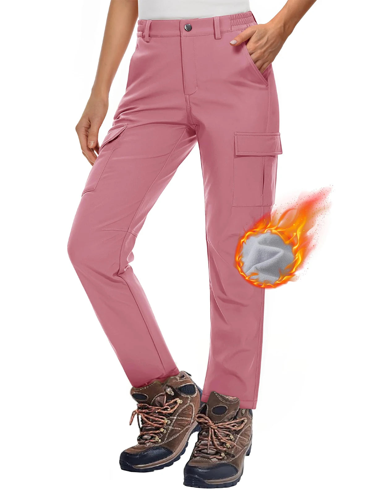 MAGCOMSEN Women's Softshell Pants Fleece Lined Winter Hiking  Ladies Pants Snow Ski Trousers Waterproof Ripstop Warm Cargo Pants