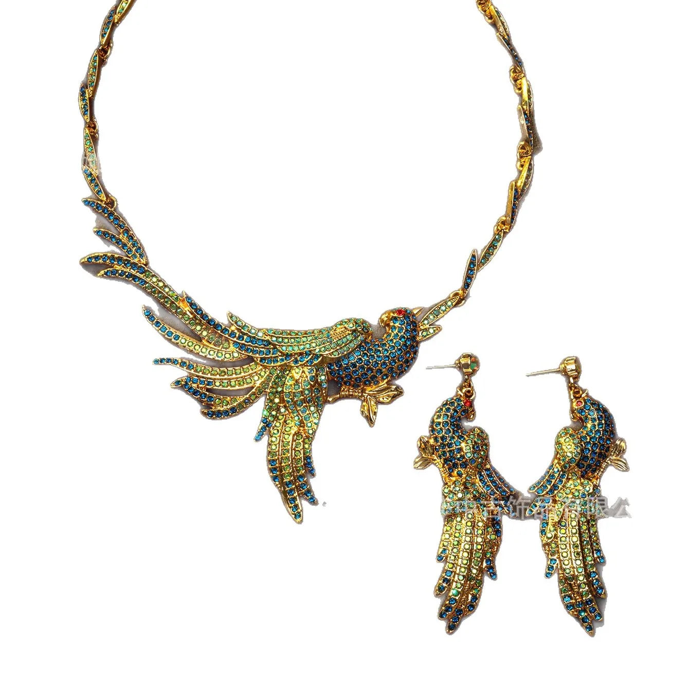 Vintage Style Jewelry Set European and American Heavy Craft Luxurious Parrot Earrings Necklace