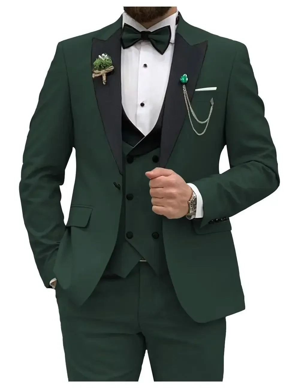 Slim Fit Men Suits Double Groom Formal Business Male Blazer Set Peak Lapel Party Wedding Tuxedo (Jacket+Vest+Pants)