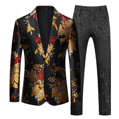 Fashion Brand Men Business Tuxedo Suit 2 Piece Mens Wedding Prom Party Luxury Dress Jacquard Blazer and Pants