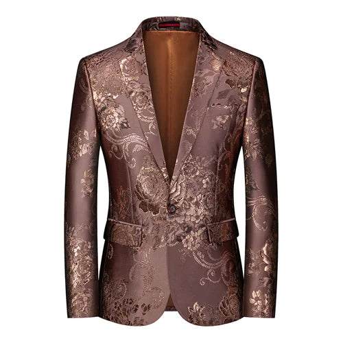 New Men Fashion Trend Wedding Party Jacquard Suit Jacket Single-breasted Slim Blazer Singer Host Stage Performance Dress Coats