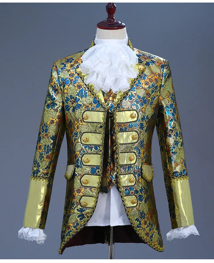 Palace Performance Dress Men Luxurious Jacquard Suits 2025 New Fashion Singer Pianist Stage Blazer Jacket and Pants with Vest