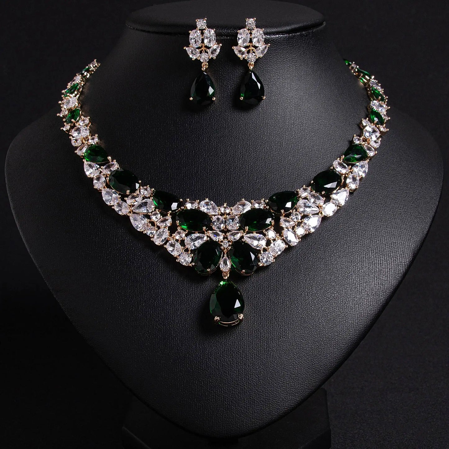 Luxury Temperament Charm Drops Zirconia Jewellery Ladies Necklace Earrings Accessories Set Party Prom Wedding Dress M-340