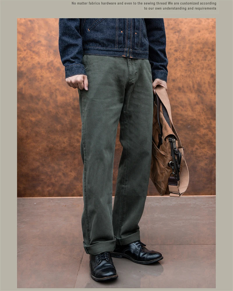 Red Tornado 11.5oz Cotton Twill Chino Garment Dyeing Vintage American Workwear Men's Pants Straight Leg