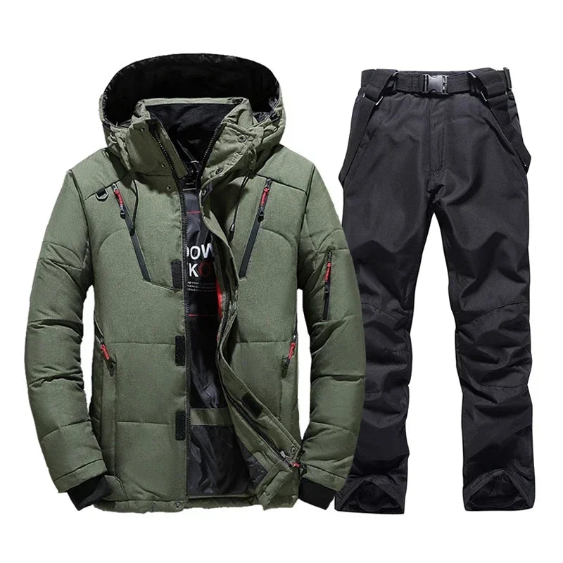 New Thermal Winter Skiing Down Jacket Ski Suit Men Snowboard Bibs Pants Warm Set Male Snowmobile Clothing For Wear Overalls