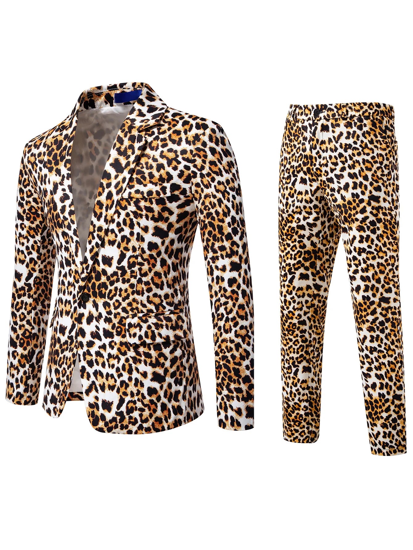 2026 Yellow Digital Print Leopard Print Suits Set for Men,Leopard Print Fashion Casual Slim-Fit Men's Blazer + Pants 2-Piece Set