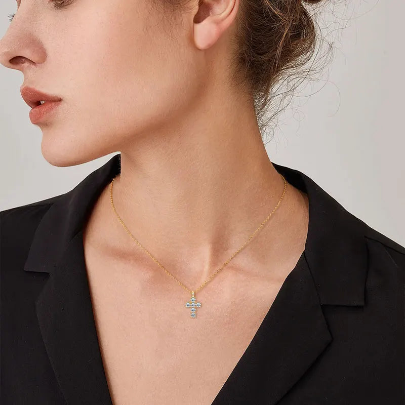 Ehhai GRA Certified 3.5mm Round Moissanite Cross Pendant Necklace for Women Real S925 Sterling Silver Wedding Fine Jewelry Gifts
