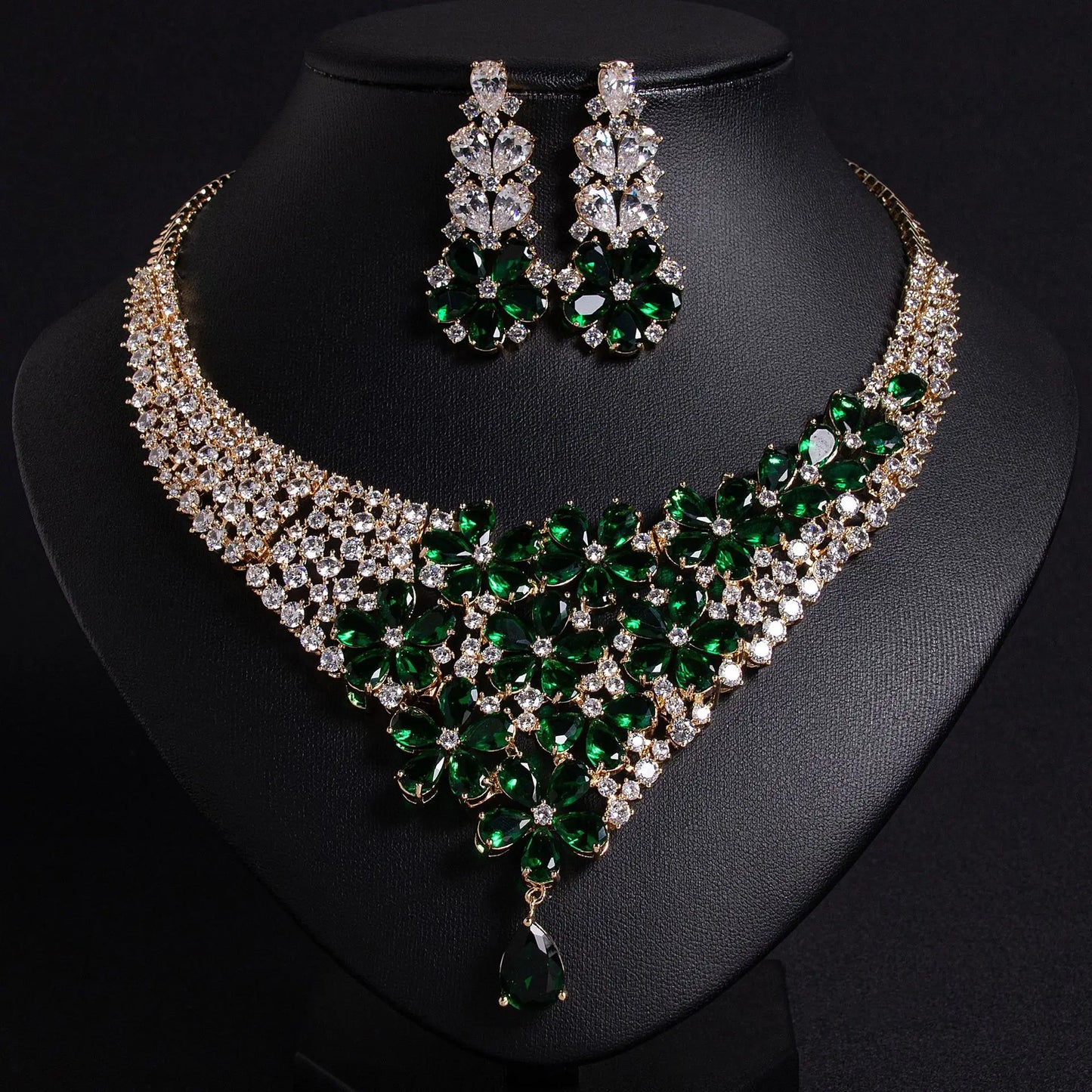Gorgeous Atmosphere Colourful Flower Necklace Earrings Fine Glitter Jewellery 2 Pcs Set Nigerian Women Wedding Party Dress M-589