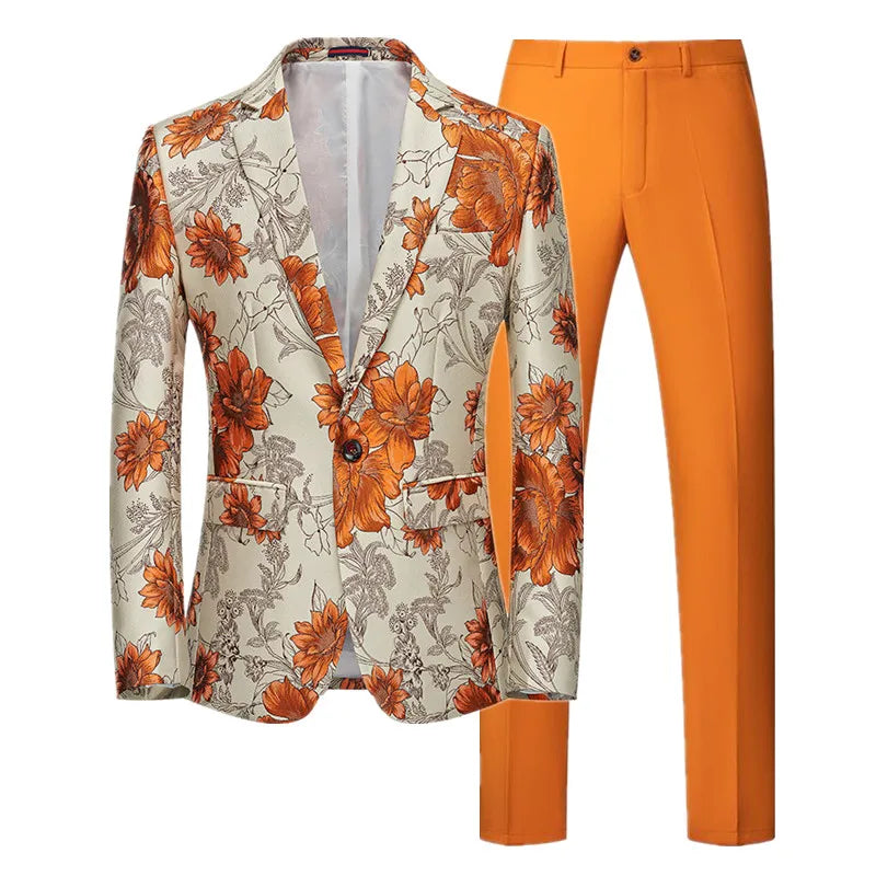 (Jacket + Trousers) Fashion Men Jacquard Suits, High Quality Male Business Social Groom Wedding Party Flower Dress Set