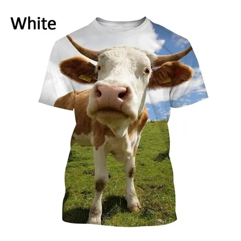 3D Printing Cow Animal T-Shirt For Men Women Funny Retro Pattern T Shirts Summer Loose Streetwear Tops O-Neck Tees Short Sleeves