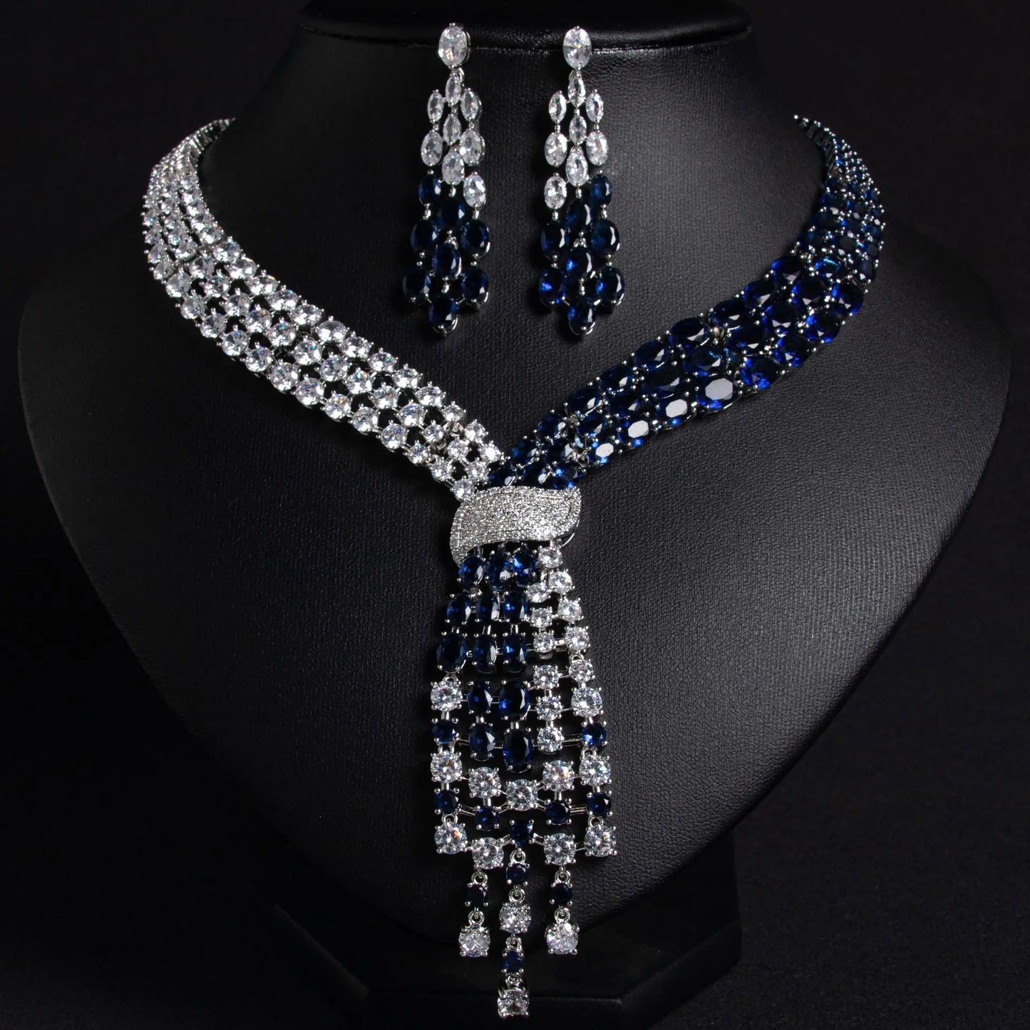 2 Pieces Set of Premium Glitter Water Drop Necklace Earrings Women's Clothing Light Luxury Jewelry Dubai Wedding Ball Gift M-748