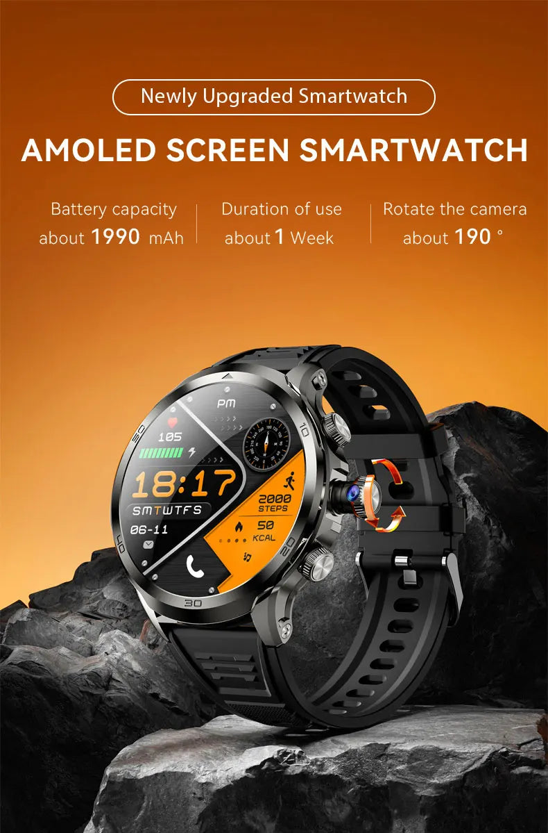 8GB+128GB H19 Smart Watch 1.95-inch Amoled Large Screen 190° Rotary Camera 1900Mah Battery GPS WIFI Android Smartwatch Men Adult