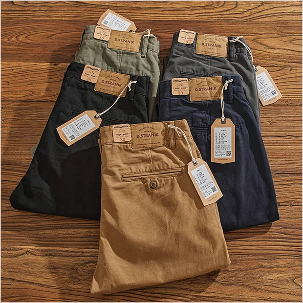 American Retro Workwear Pants Men's Heavyweight Chino Casual Straight Leg Tapered Versatile Cotton Urban Faion Trousers