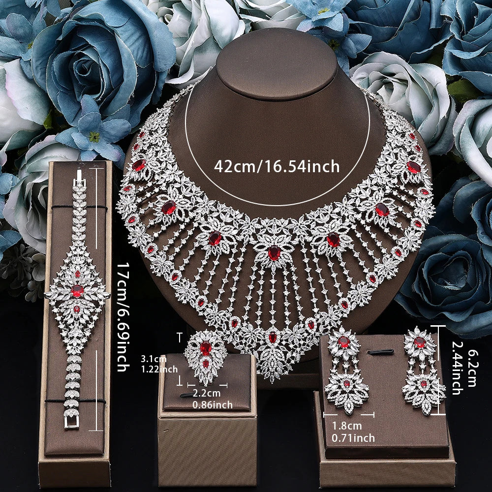 2025 New 4-piece Bride Zirconia Full Set Women's Party Jewelry Set Dubai Nigeria Crystal Wedding Jewelry Set