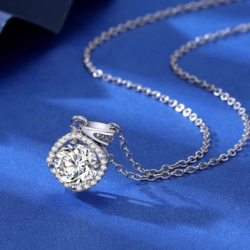 Silver 925 4 prong Moissanite Pendant Necklace For Women Trendy Design D Color VVS Pass Diamond Test Jewelry with box GRA