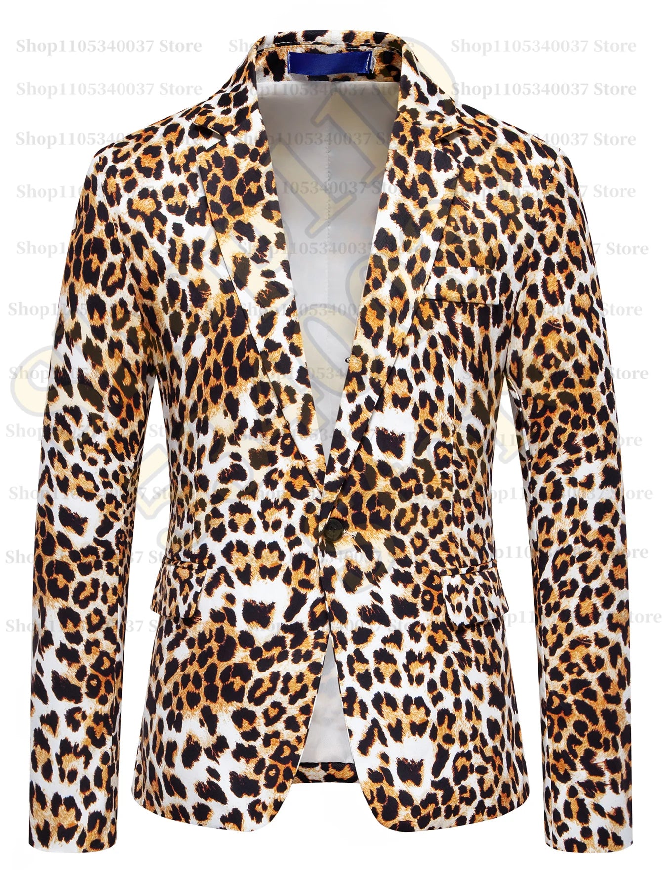 2026 Yellow Digital Print Leopard Print Suits Set for Men,Leopard Print Fashion Casual Slim-Fit Men's Blazer + Pants 2-Piece Set