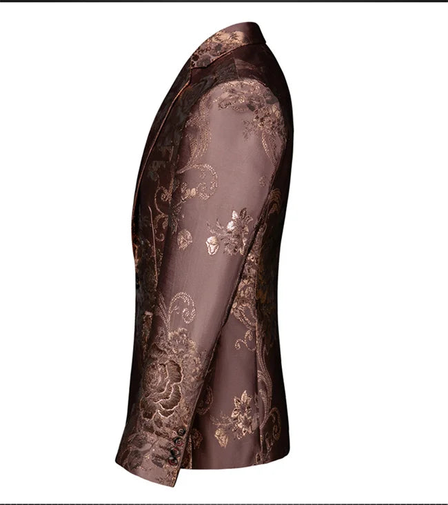 New Men Fashion Trend Wedding Party Jacquard Suit Jacket Single-breasted Slim Blazer Singer Host Stage Performance Dress Coats