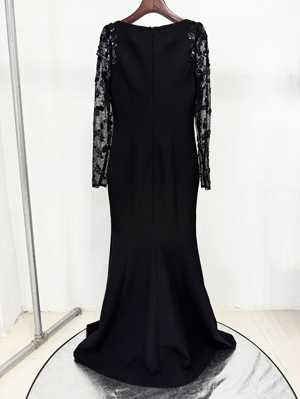 Modphy Diamonds Beaded Sequins Formal Evening Dress Lace Long Sleeves Mermaid Women's Gowns Trumpet Elegant Wedding Party Dress