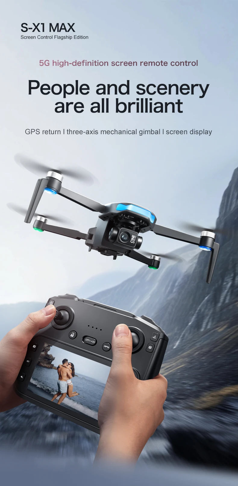 New S-X1 Profesional GPS Drone with 4K Camera 3-axis gimbal Aerial Brushless Large Screen Remote Control Quadcopter FPV Drones