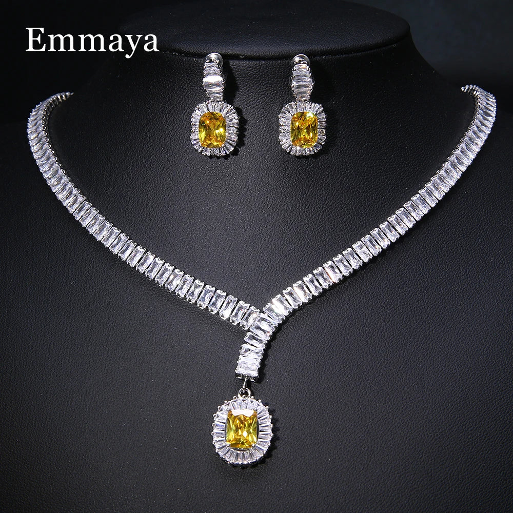 Emmaya Noble Cubic Zircon Jewelry Set Bridal Wedding Party For Female Fascinating Dress-Up Geometry Shape Elegant Ornament