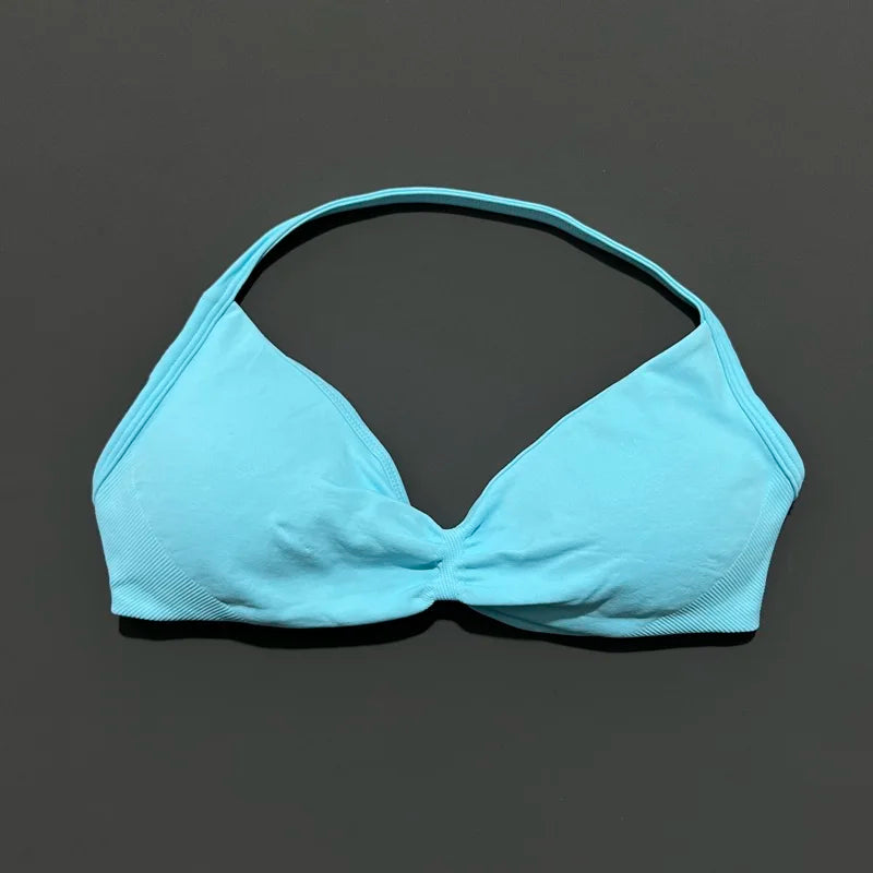 HISTELLO Impact Strappy Bra Gym Top Women High Support Thin Strap Halter Sports Seamless Bras Scrunch Push-up Workout Yoga Tanks