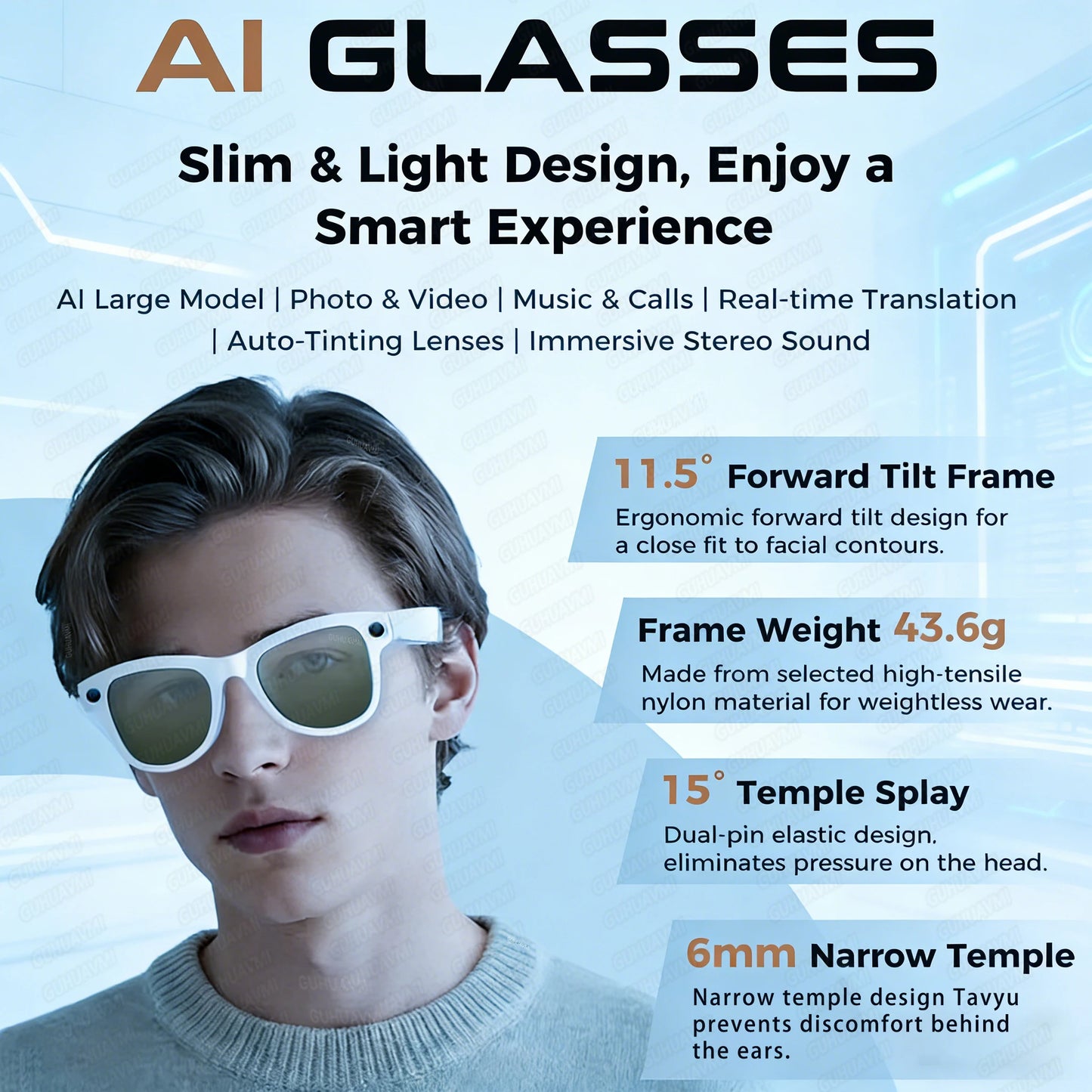 2025 New Travel Study Smart Glasses Men 800W HD Pixel Camera Video Recording WIFI Transmission Adjustable Prescription Glasses