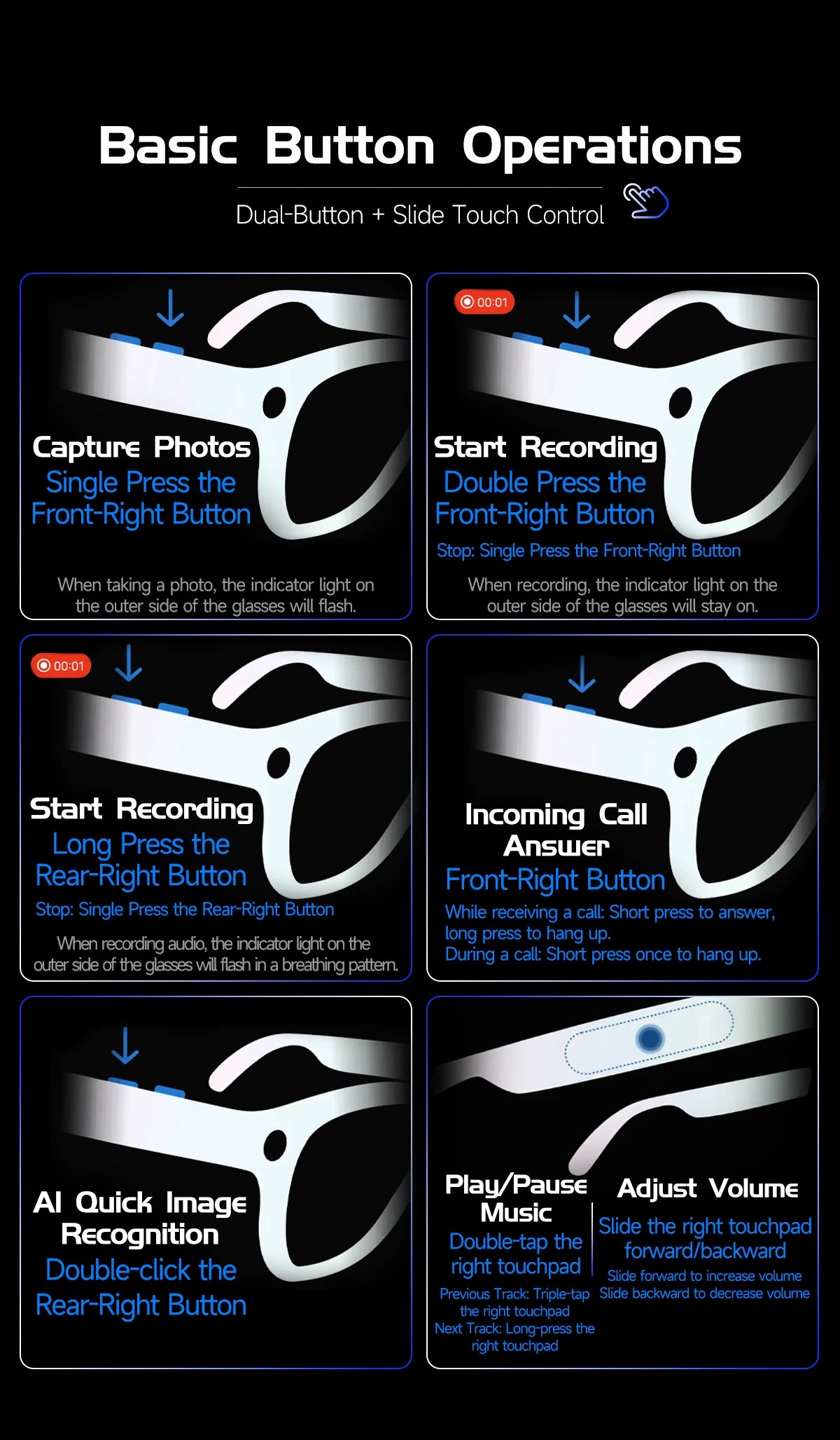 New 800W Smart Glasses 4K HD Camera 4GB Memory BT Call Voice Assistant Translate Touch Control Music Player sunglasses Men Women