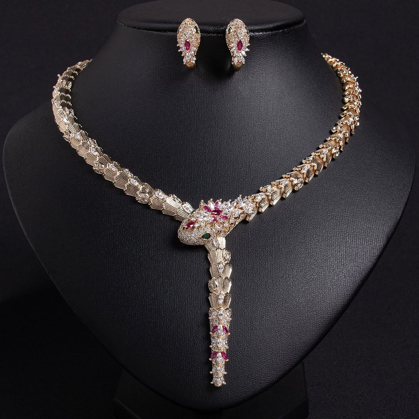 Fashion Micro Zircon Serpentine Snake Necklace And Earring Jewelry Set for Women Elegant Banquet High Spirit Accessory Combo