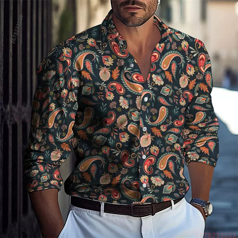 2026 New Colorful Sequin Print Long-Sleeve Shirt for Men, Trendy and Unique Colorful Casual Collared Cardigan Party Top