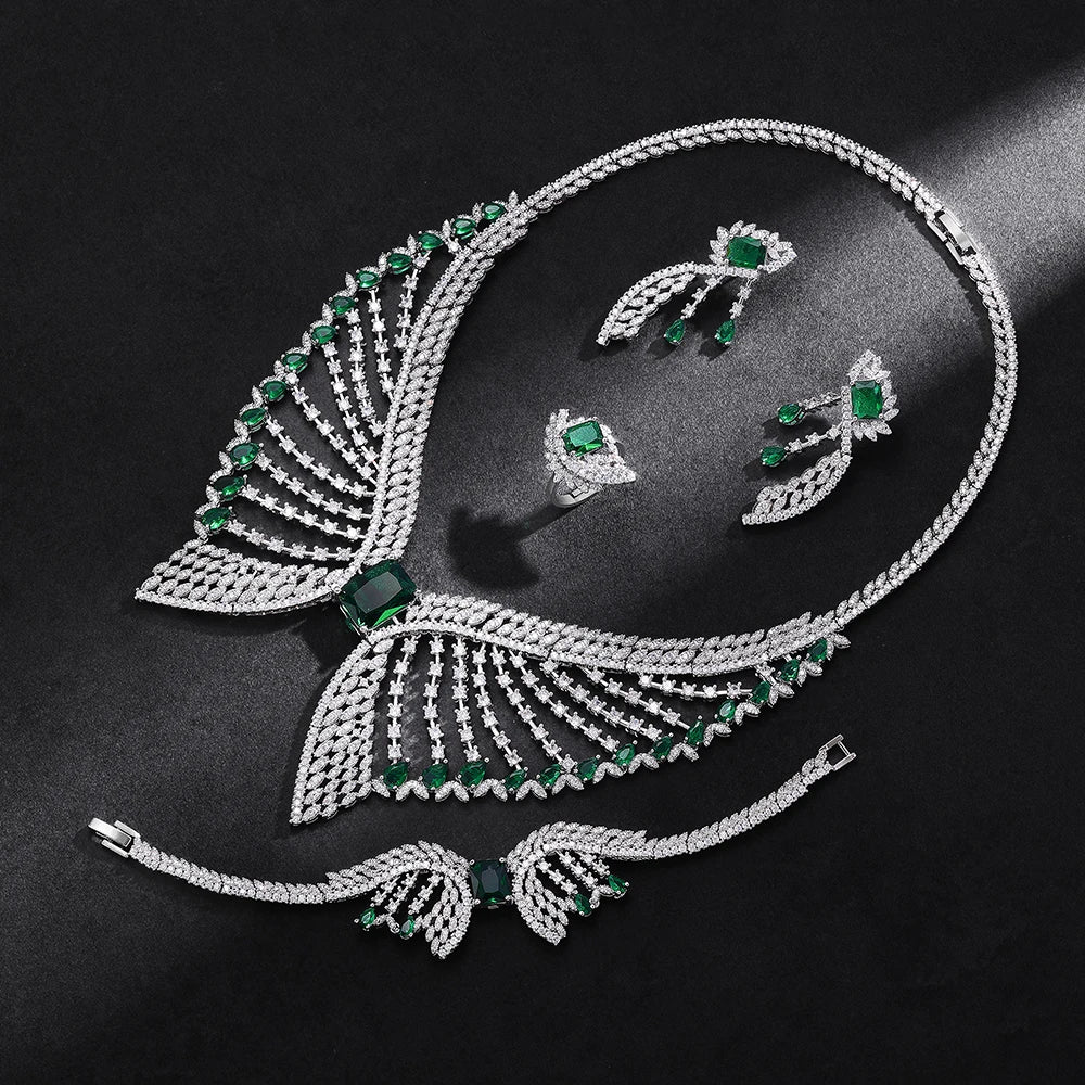 Luxury Women Wedding Jewelry Set Dubai Nigeria Bridal 4pcs Necklace Earrings Jewelry Set with White Zirconia