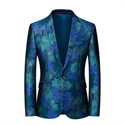 New Men Fashion Trend Wedding Party Jacquard Suit Jacket Single-breasted Slim Blazer Singer Host Stage Performance Dress Coats