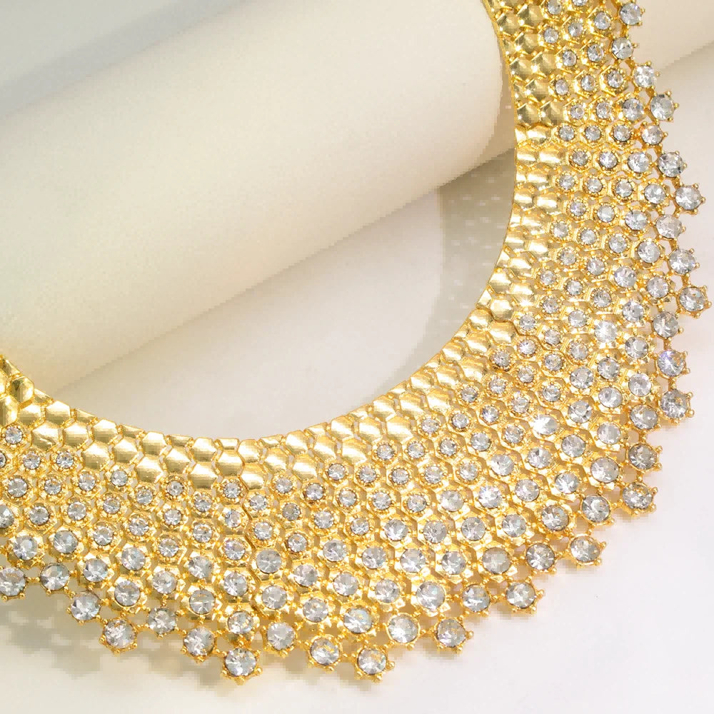 GZJPEI 4Piece Luxury White Zircon Jewelry Set Necklace Earring Bracelet Ring Gold Plated Electroplating Dubai Banquet For Women