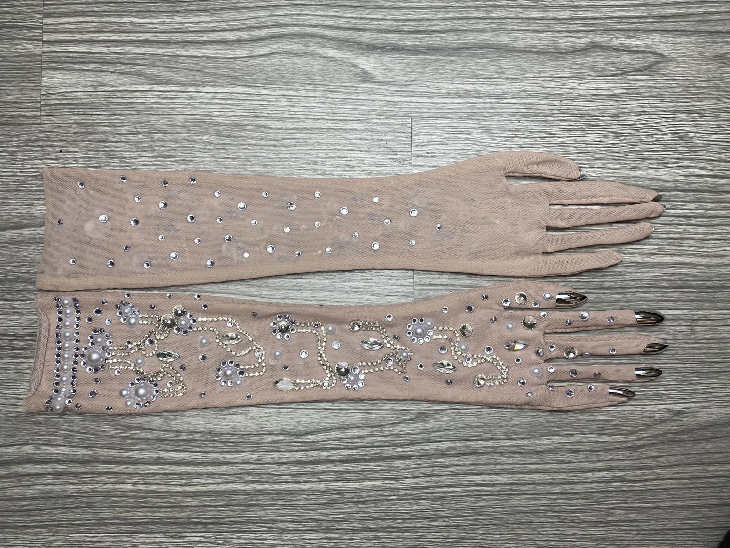 Luxurious Stretch Rhinestone Gloves WomenSparkling Crystal Mesh Long Perspective GlovesDancer Singer Stage Wear Accessories  7G