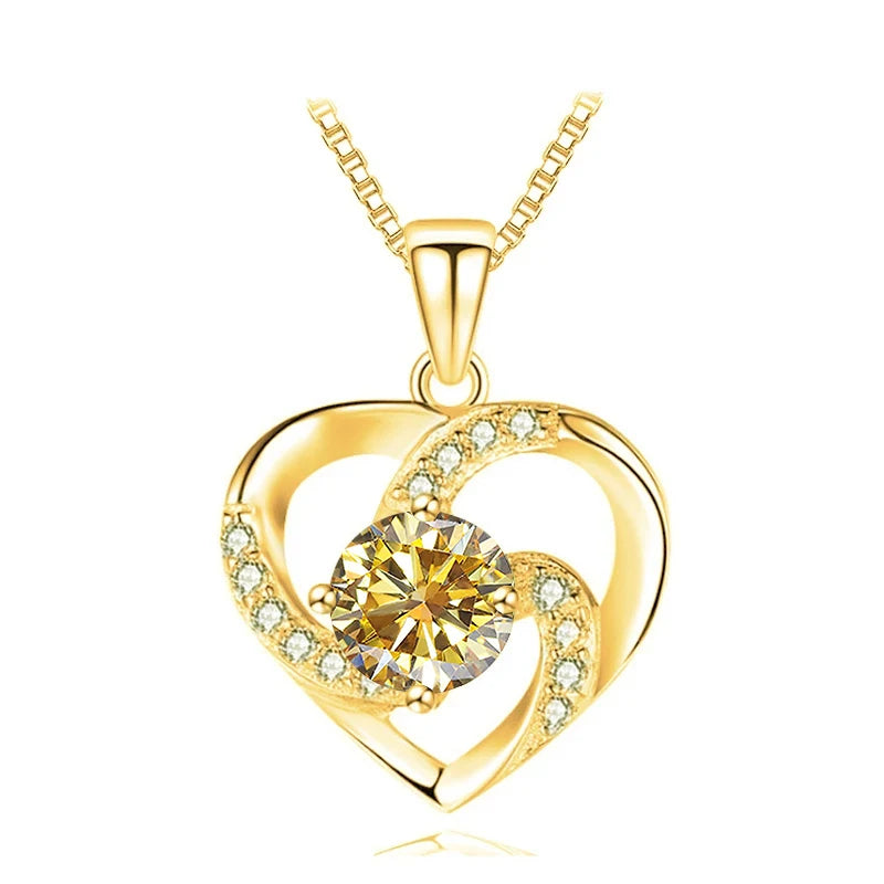 JoyceJelly 1CT Pass Tested Moissanite Heart Necklace for Women S925 Silver Gold Silver Color Diamond Pendant Birthday Party Gift