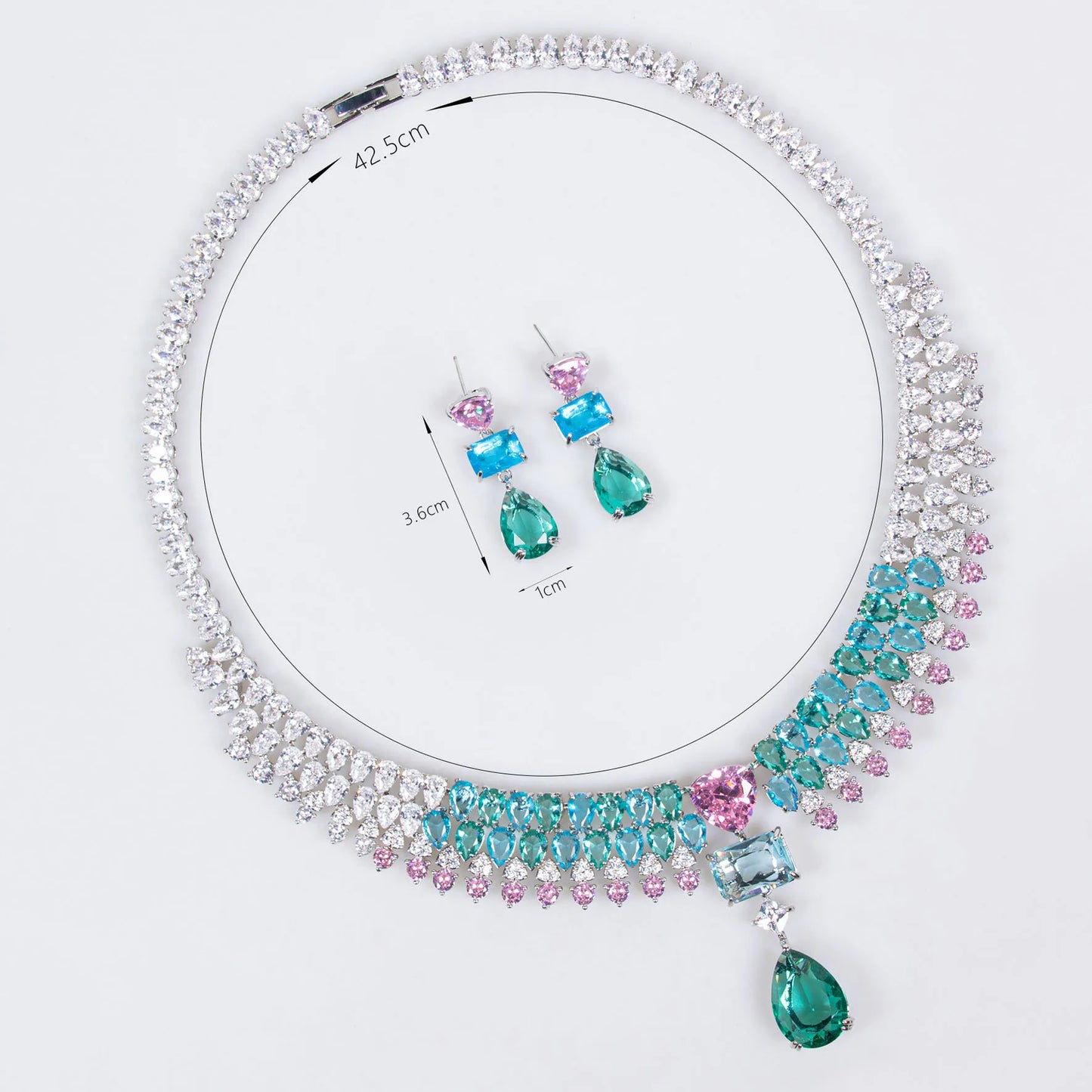 Luxury Multi-colour Jewellery Teardrop Zirconia Women's Summer Necklace Earrings Accessory Set Party Prom Dinner Festivals M-355