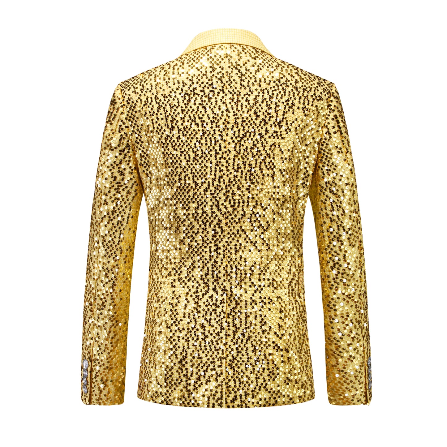 Men's Gold Sequin Slim Fashion Suit Two Piece Set, Stage Performance, Host Costume. Top+Pants