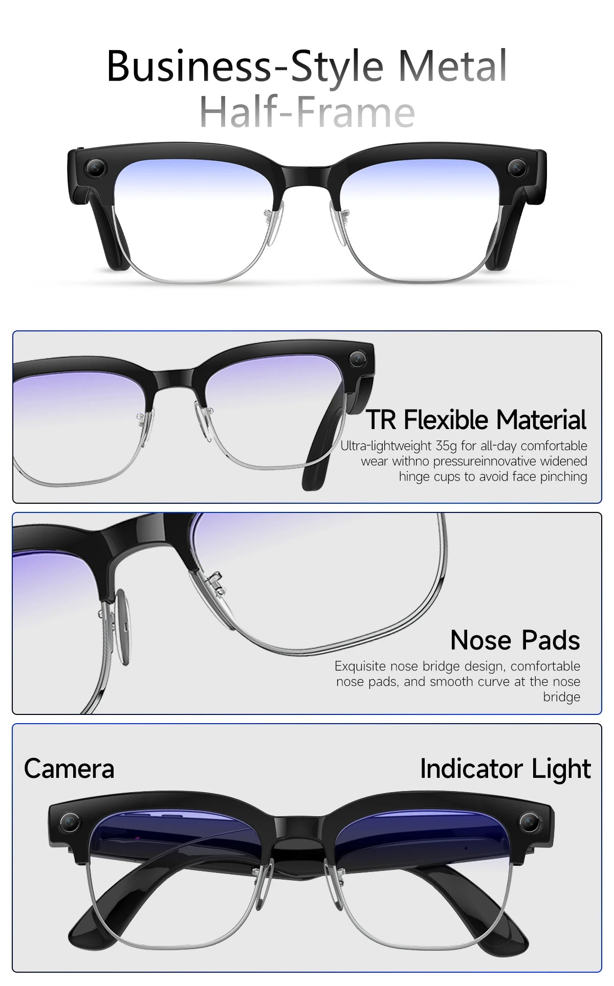 New 1080P Anti-shake Video Recording 800W HD Smart Glasses Men 100+Language Translation WIFI Transmission Call AI Chat Glasses