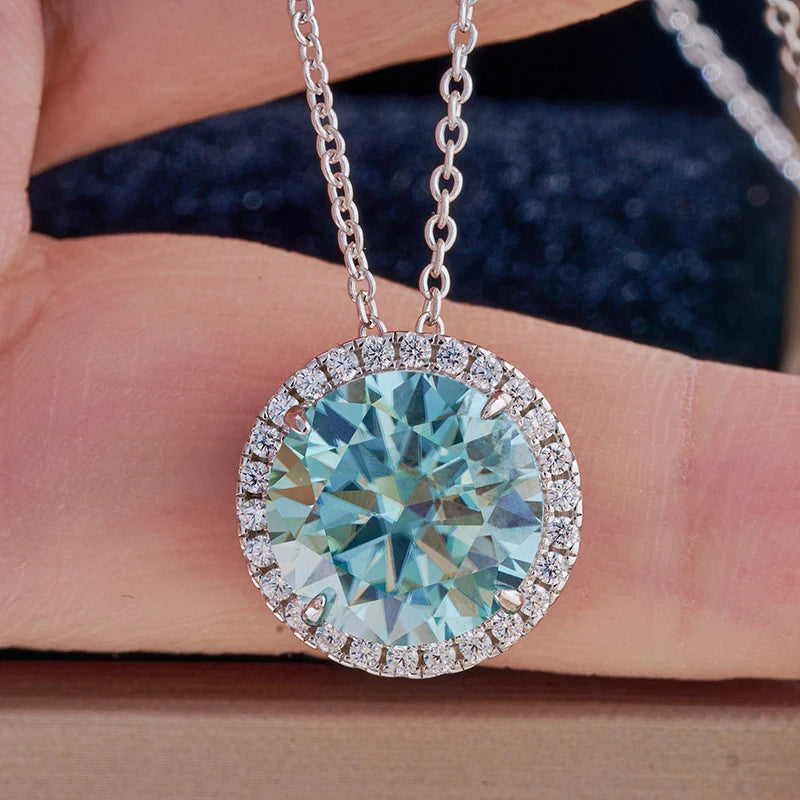 JoyceJelly Classic S925 Sterling Silver Necklace With 5CT 11mm Colorful Moissanite Gemstones Wedding Party Luxury Fine Jewerly